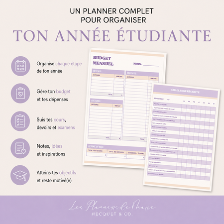 Planner Étudiant affiché sur téléphone, version numérique du planificateur imprimable